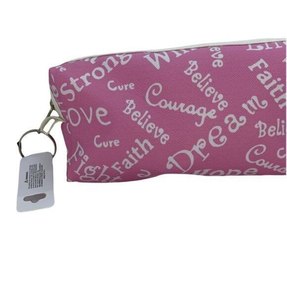 NWT Pink Breast Cancer Awareness Pencil Case Cosmetic Beauty Bag Keychain Pouch - Picture 4 of 8